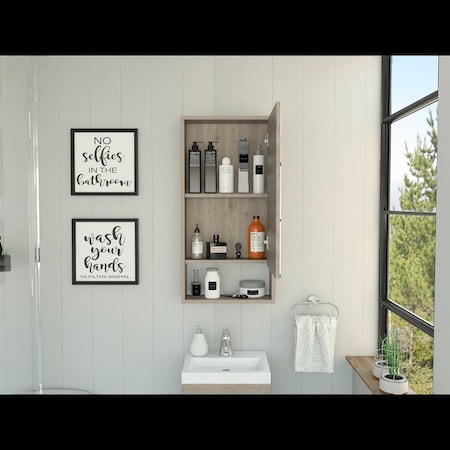 Tuhome Mariana Medicine Cabinet, One External Shelf, Single Door Mirror Two Internal Shelves, Light Gray GLZ5555